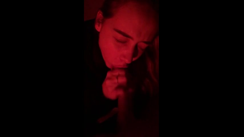 Alt Girl Deepthroats Massive Dildo in Red Neon Glow!
