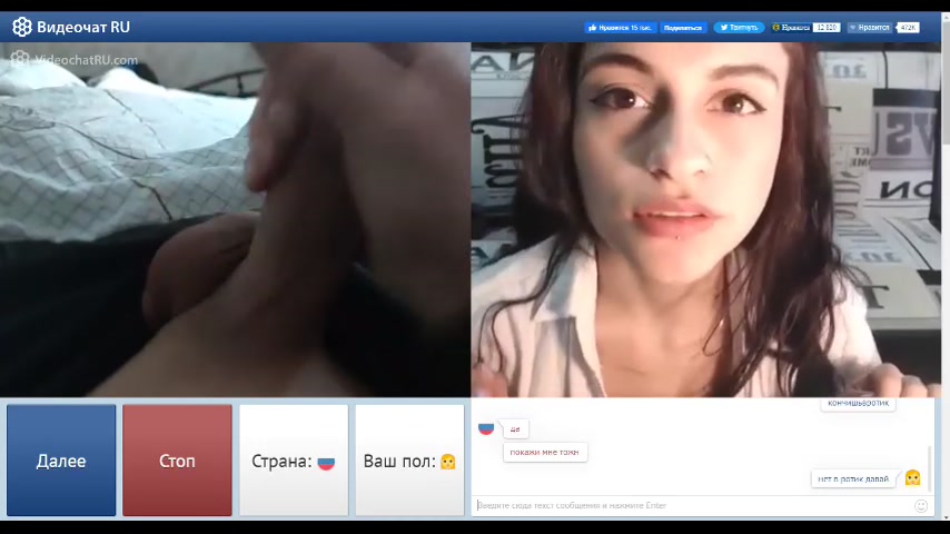 Hot Russian Beauty Makes Guy Jerk Off in Chat Roulette to Cum on Belly