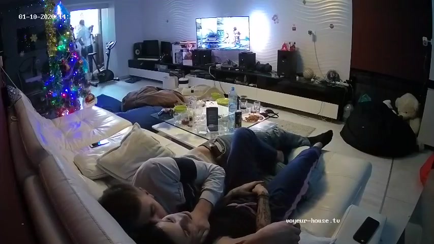 Drunken Threesome Under the Christmas Tree on Hidden Cam
