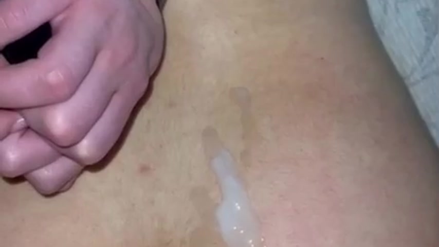Tied slut with black handcuffs, fucked ass with toy and cock, cum on fat cheeks